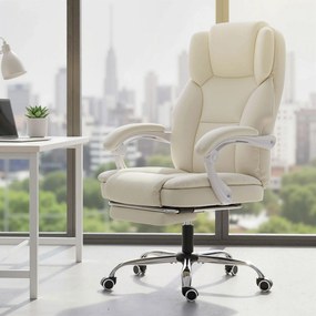 Cadeira de escritório ergonómica, cadeira de escritório com encosto reclinável, altura ajustável, 64x73x112-120 cm, bege