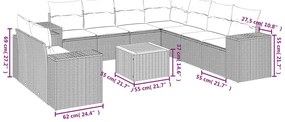10 pcs conjunto de sofás p/ jardim com almofadões vime PE bege