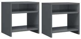 vidaXL Mesas de cabeceira 2pcs derivados de madeira cinzento brilhante