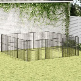 Parque para cães com 12 painéis aço galvanizado preto