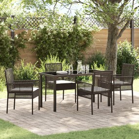 vidaXL Conjunto de Jantar para Jardim de 5 Peças com Almofadas Castanho de Vime