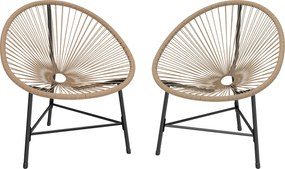 Conjunto de 2 Cadeiras Acapulco de Jardim em Vime Sintético Cadeiras para Exterior com Estrutura de Aço Madeira