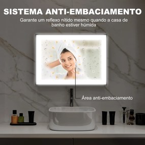 Espelho Casa de Banho com Luz LED 70x50 cm Iluminação Ajustável Função Anti-Embaciamento Função Memória  Preto