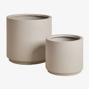 Conjunto De 2 Vasos De Exterior Ø35 Cm / Ø25 Cm Em Polystone Saturno Cinzento Areia - Sklum