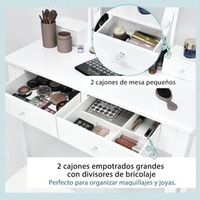 Conjunto de Toucador com Espelho Iluminado Giratório 360°, Mesa de Maquilhagem e Banco Acolchoado para Quarto Branco