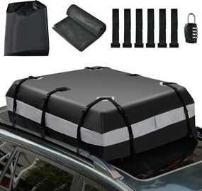 Mala de tejadilho para carro 424L à prova de água com fecho e tapete antiderrapante 112 x 86 x 43 cm Cinzento