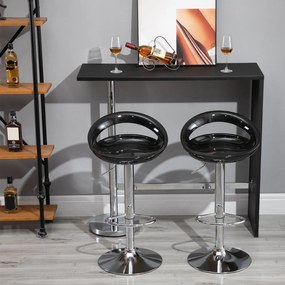Conjunto de 2 bancos de bar com altura ajustável, encosto e apoio para os pés, giratórios a 360°, 46 x 41 x 76–96 cm, preto