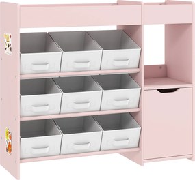 AIYAPLAY Organizador Infantil com Compartimentos, 9 Cestos Amovíveis e Autocolantes, 92x30x80 cm, Rosa | Aosom Portugal