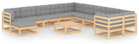 vidaXL 12 pcs conjunto lounge de jardim com almofadões pinho maciço