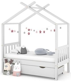 Estrutura cama criança c/ gaveta 70x140 cm pinho maciço branco