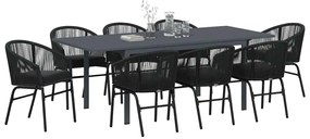 Conjunto de Jantar para Jardim Manual 9 pcs Preto Largo