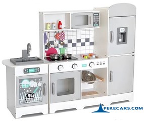 Cozinha de brincar em madeira com forno, máquina de lavar louça, frigorífico e micro-ondas