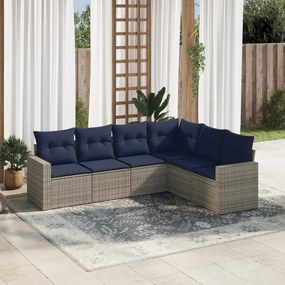 vidaXL 6 pcs conjunto sofás p/ jardim c/ almofadões vime PE cinzento