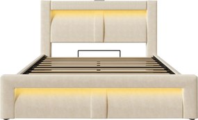 Cama de casal 140x200 cm com arrumação hidráulica, Bege | AOSOM Portugal