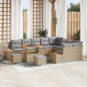 Conjunto de Sofá de Jardim vidaXL com 12 Peças e Almofadas Bege Vime Acácia