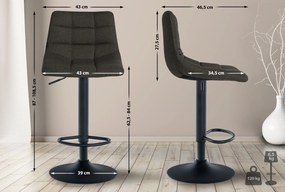 Banco de bar Jerry em tecido com estrutura preta 87-108,5 x 43 x 46,5 cm Cinzento escuro