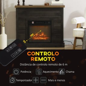 Lareira Elétrica 1800W com Efeito de Chama Realista Controlo Remoto Te