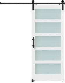 Porta de Correr com Ferragens 91x213 cm Porta de Correr Interior de MDF e Vidro Fosco com Rolo Trilho Guia de Chão Branco
