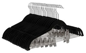 Cabides para calças SONGMICS, conjunto de 12 cabides de veludo com clipes ajustáveis, 42,5 cm de comprimento, antiderrapantes, economizam espaço, para saias, casacos, vestidos, preto CRF12B