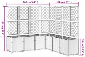 Vaso/floreira de jardim c/ treliça 160x160x140 cm PP cinzento azul