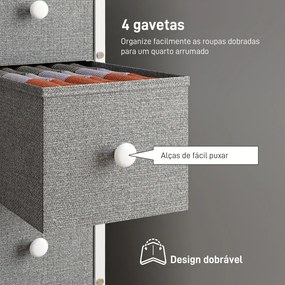 Móvel de Arrumação Estreito com 4 Gavetas de Tecido para Espaços Pequenos 20x43x81,5 cm Cinzento Claro