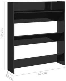 Sapateira de parede derivados de madeira preto brilhante