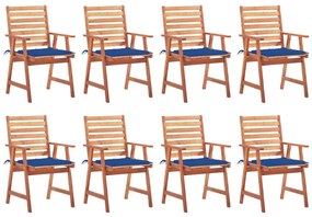 vidaXL Cadeiras de jantar p/ jardim 8 pcs c/ almofadões acácia maciça