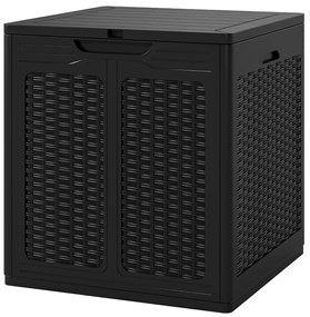 Caixa de armazenamento exterior 56 x 56 x 60,5 cm de 145 L Recipiente de PP com padrão de rattan e tampa com fechadura preto