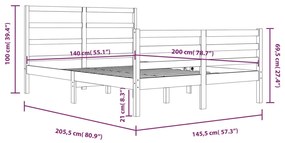 Estrutura de cama 140x200 cm pinho maciço