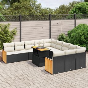 11 pcs conjunto sofás de jardim c/ almofadões vime PE preto