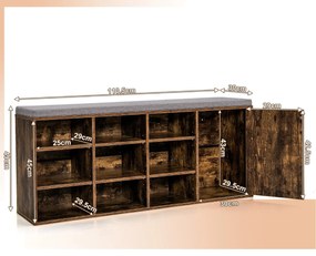 Banco Sapateira 110,5 x 30 x 49 cm para Sapatos de 3 Níveis com Almofada Acolchoada Removível Castanho