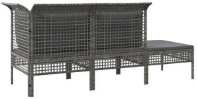 3 pcs conjunto lounge de jardim c/ almofadões vime PE cinzento