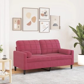 Sofá 2 lug. + almofadas decorativas 140cm veludo vermelho tinto