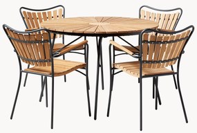 Conjunto de jantar para jardim em madeira de teca Ellen, conjunto de 5