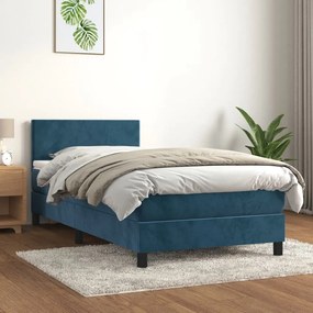 Cama com molas/colchão 90x190 cm veludo azul-escuro