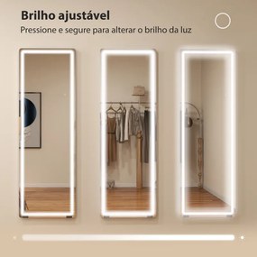 Espelho Pé de Corpo Inteiro com Luzes 150x50 cm Sem Moldura 3 Temperaturas de Cor Brilho Ajustável Transparente