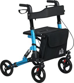 Andarilho Idosos Dobrável de Alumínio com Altura Ajustável Travão e Bolsa de Transporte 66x65x80-93 cm Preto e Azul