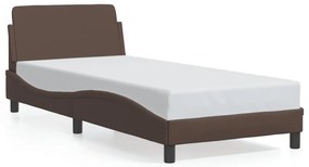 vidaXL Estrutura cama c/ cabeceira couro artificial 90x190 cm castanho