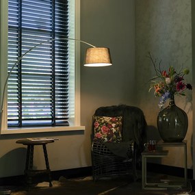 Candeeiro de pé arco moderno em aço com abajur em tecido preto - Arc Basic