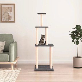 Árvore p/ gatos c/ postes arranhadores sisal 149cm cinza-escuro