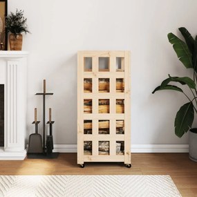 Suporte de Lenha c/ Rodas 40x49x110 cm - Pinho Maciço