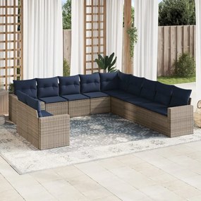 vidaXL 11 pcs conjunto sofás de jardim c/ almofadões vime PE cinzento