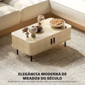 Mesa de Centro para Sala de Estar Mesa Auxiliar com 2 Portas de Correr 2 Compartimentos e Pés de Aço 100x55x40 cm Carvalho