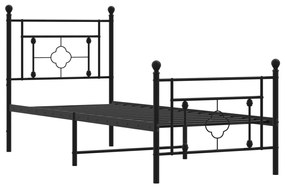 Estrutura de cama com cabeceira e pés 75x190 cm metal preto