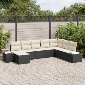 Conjunto de Sofá de Jardim de 8 Peças com Almofadas Preto Poliéster