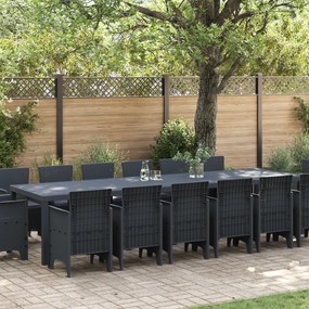 Conjunto de Jantar de Jardim vidaXL de 15 Peças com Almofadas Antracite Vime Sintético
