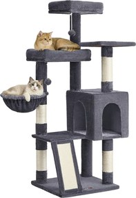 Arranhador para gatos 48 x 48 x 136 cm e com 3 plataformas, cinzento fumado