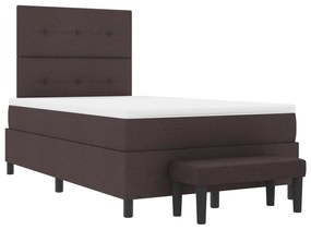 Cama Box Spring com Colchão &amp; Banco Castanho Escuro 120x190 cm Tecido