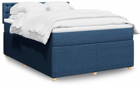 vidaXL Cama com molas/colchão 160x200 cm tecido azul