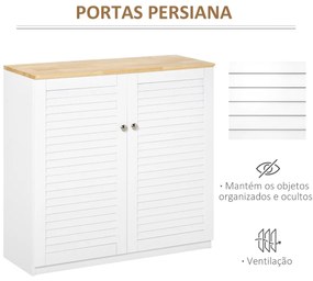 Aparador de 2 Portas Desenho de Persiana com Prateleira Ajustável Armário Auxiliar de Armazenamento Moderno para Sala de Estar Dormitório 80x30x78,5cm